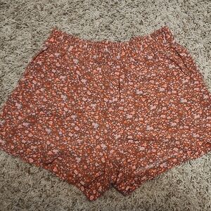 Aeropostale High Waist Floral Shorts - Orange and Pink